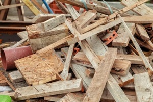 construction waste on the roof of the house under construction