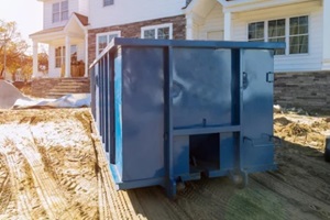 recycle waste and garbage bins near new construction site of appartment houses building